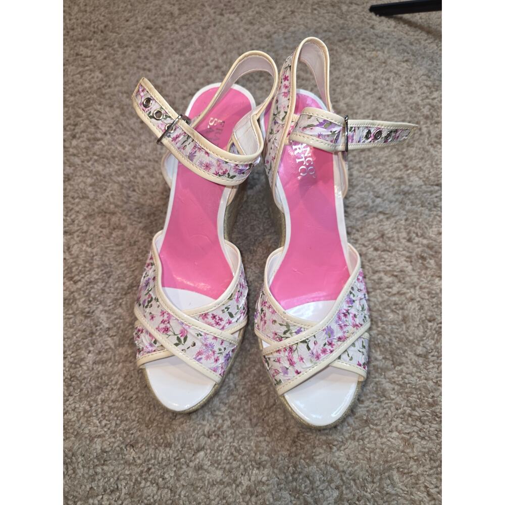 NWOT Franco Sarto floral buckle‎ ankle strap espadrille wedge sandals sz 10